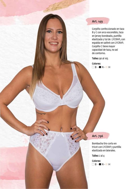 Codigo: 796 -- mi alma lenceria -- Bombacha Tiro Corto en Tricot c/Lycra y Puntilla Elastizada en Laterales