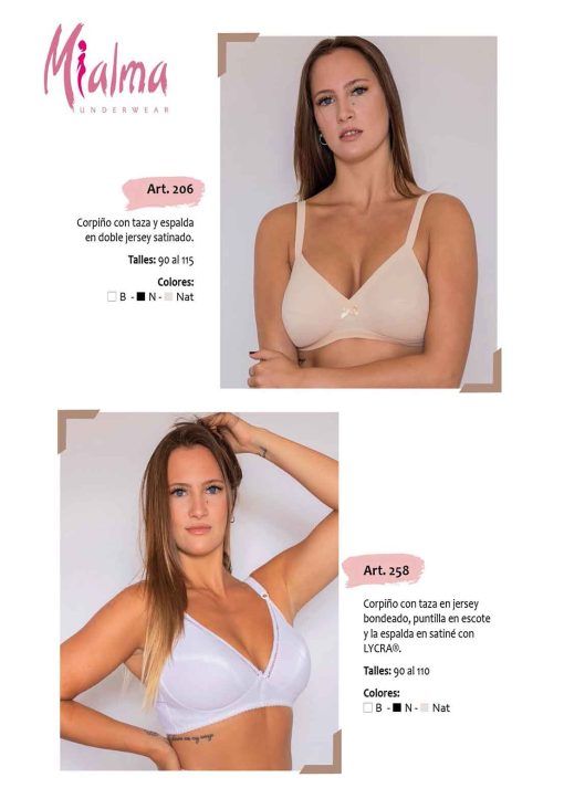 Codigo: 258 -- mi alma lenceria -- Corpiño c/Taza en Jersey Bondeado, Puntilla en Escote y la Espalda en Satine c/Lycra