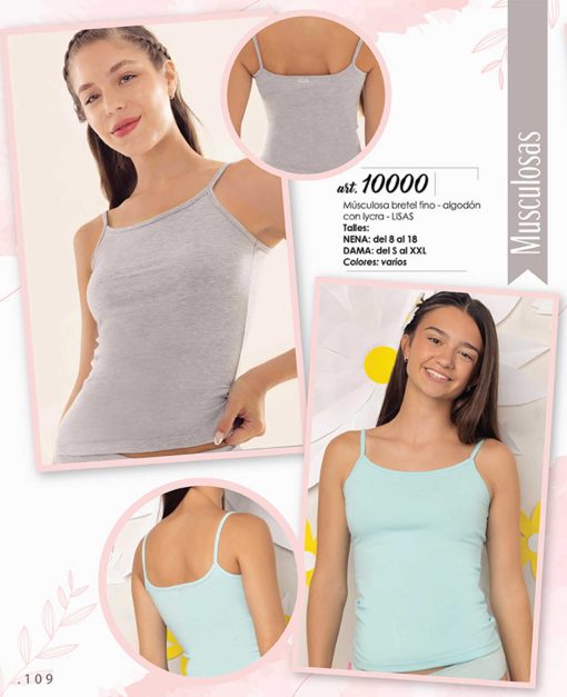 Codigo: 10000 -- marey lingerie -- Musculosa bretel fino algodon con lycra LISOS