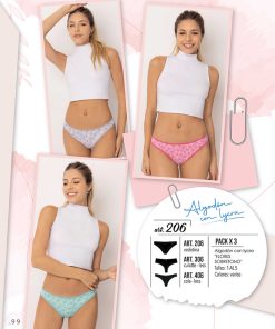 Codigo: 306 -- marey lingerie -- PACK X 3 culotte less algodon con lycra "FLORES SOBRETONO"