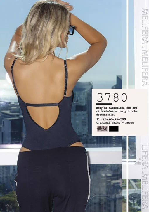Codigo: 3780 -- melifera lenceria -- Body de microfibra con aro c/breteles shine y broche desmontable - Image 2