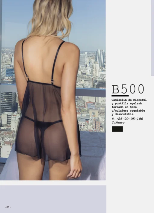 Codigo: B500 -- melifera lenceria -- Camisolin de microtull y puntilla eyelash forrado en taza c/colaless regulable y desmostable - Image 2